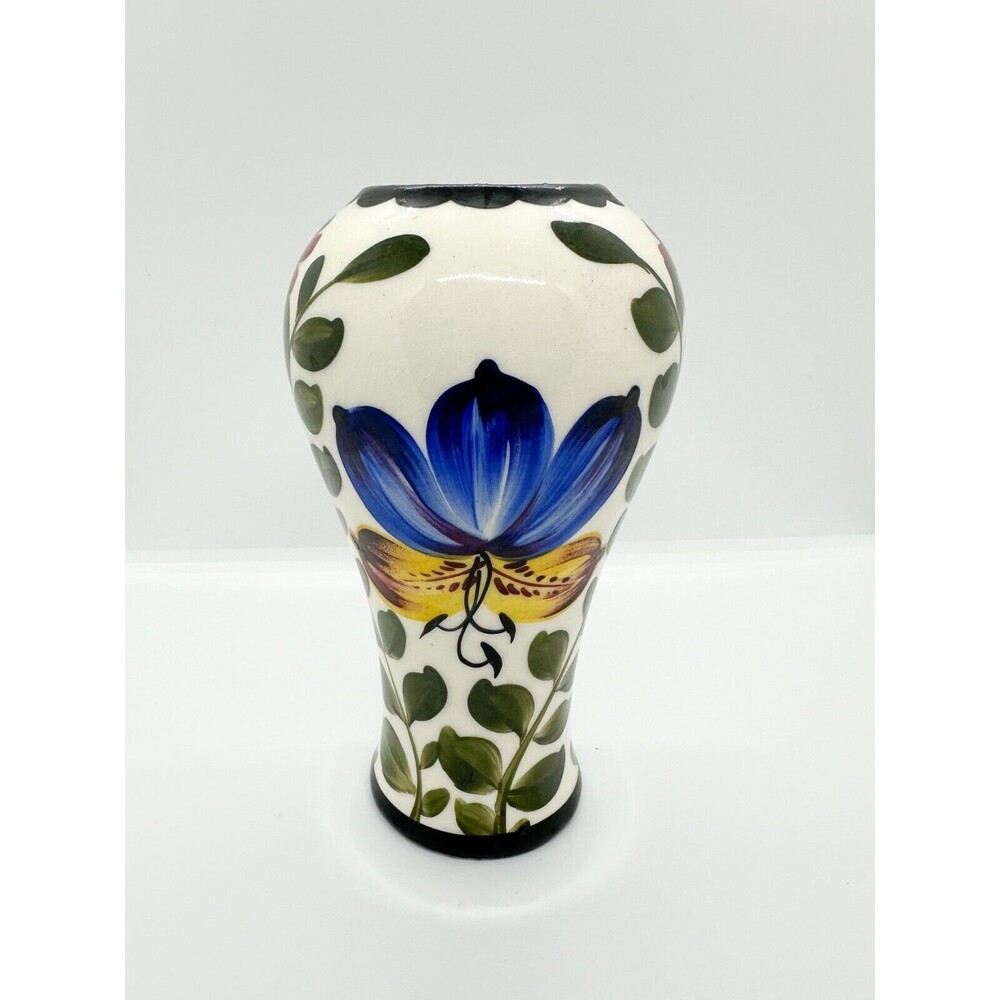 Vintage Czech Erphila Pottery Vase Hand Painted Folk Art Flowers Floral Marked